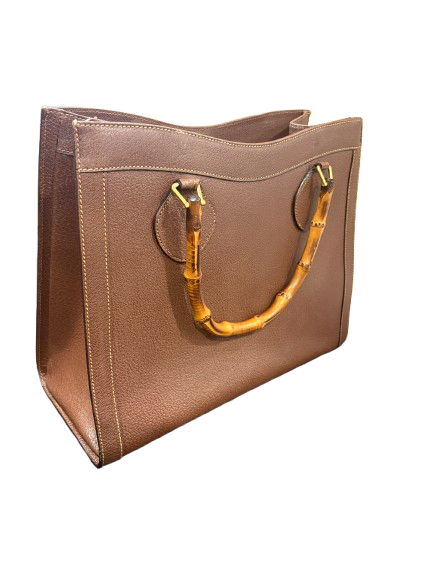 Gucci Vintage Large Bamboo Handle Leather Tote Bag