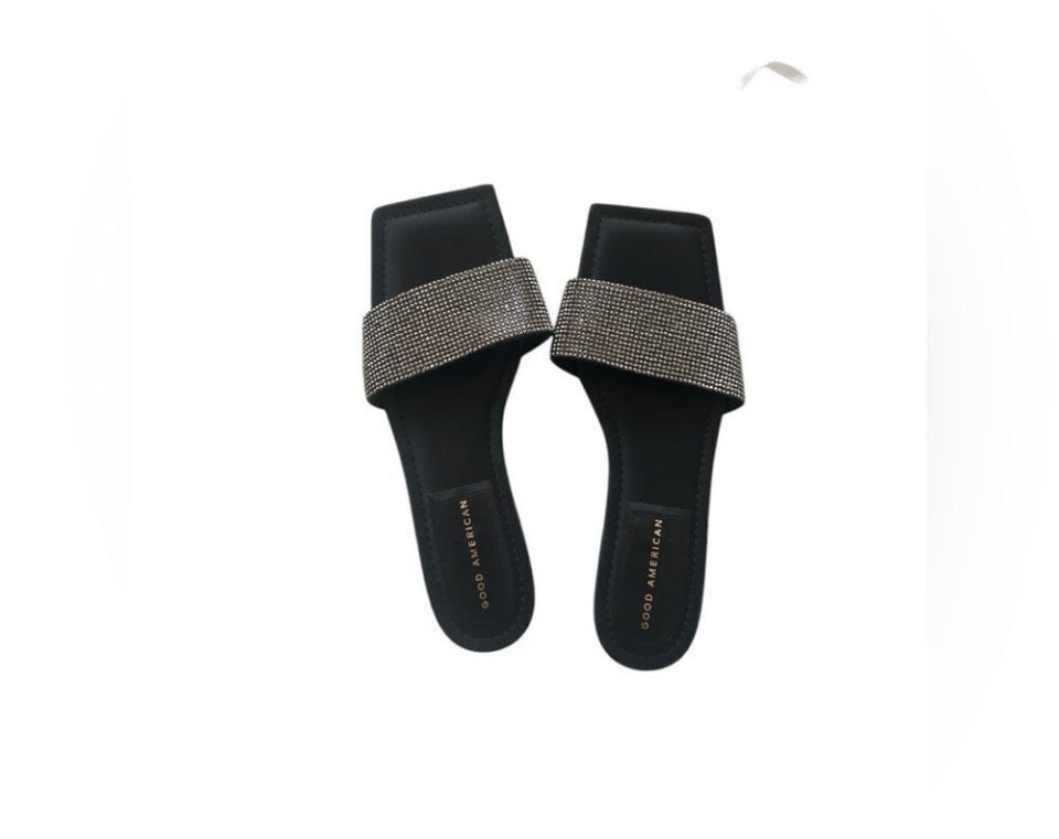 Good American Rhinestone Slide Sandals – Black (Size 9)