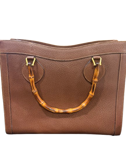 Gucci Vintage Large Bamboo Handle Leather Tote Bag