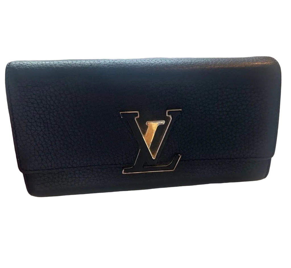 Louis Vuitton Capucines Wallet – Black Taurillon Leather / Hot Pink Interior