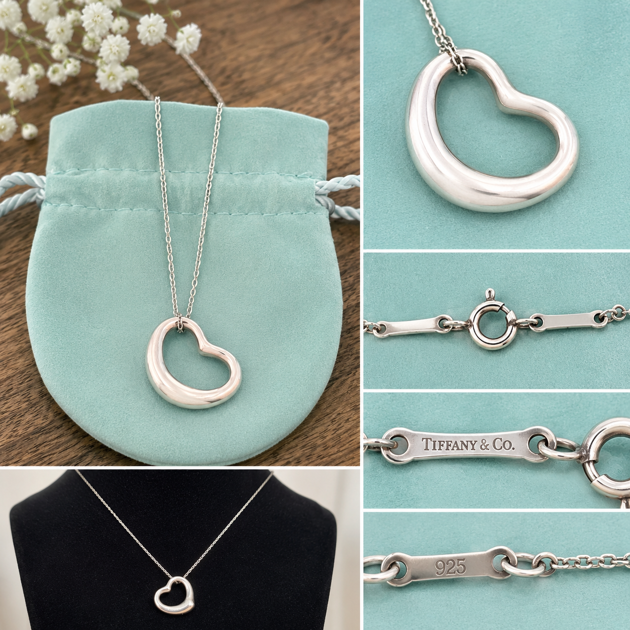 Tiffany & Co. Elsa Peretti Open Heart Necklace Sterling Silver 925 Spain