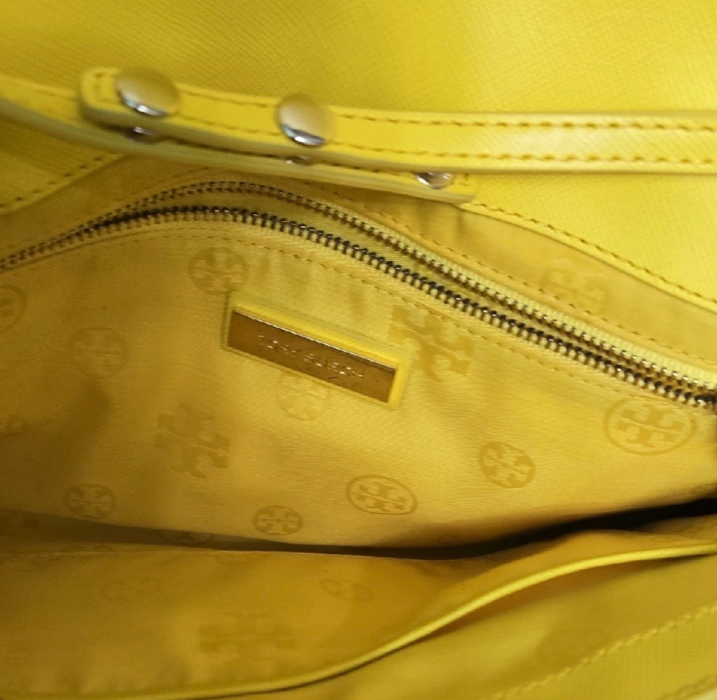 Tory Burch Yellow Saffiano Leather T-Lock Clutch/Crossbody
