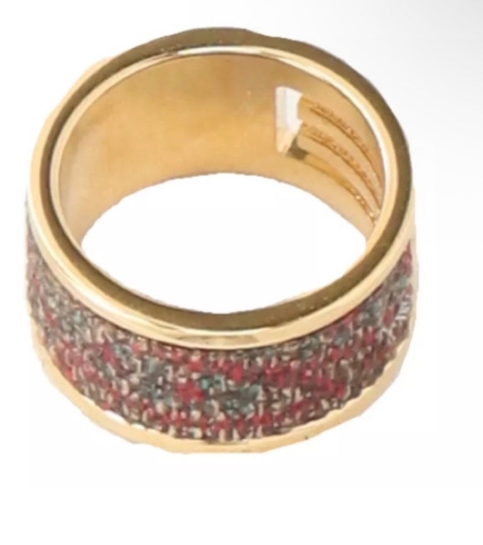 Etro Multicolor Tweed & Gold-Tone Statement Ring