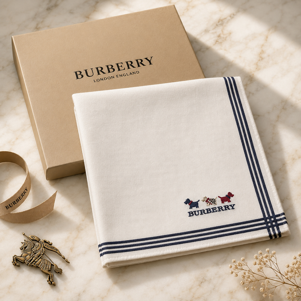 Burberry Embroidered Dog Motif Bandana / Handkerchief