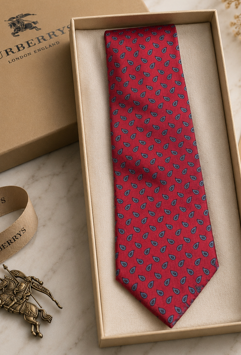 Vintage Burberry Burberrys Silk Tie – Red Paisley Print