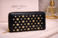 Jimmy Choo Black Star Studded Zip Wallet – Gold Hardware | Soft Leather | Statement Piece