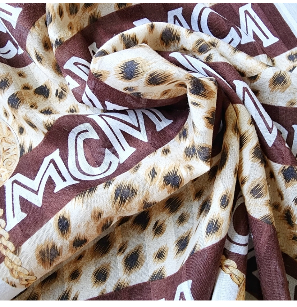 MCM Leopard Logo Print Vintage Scarf