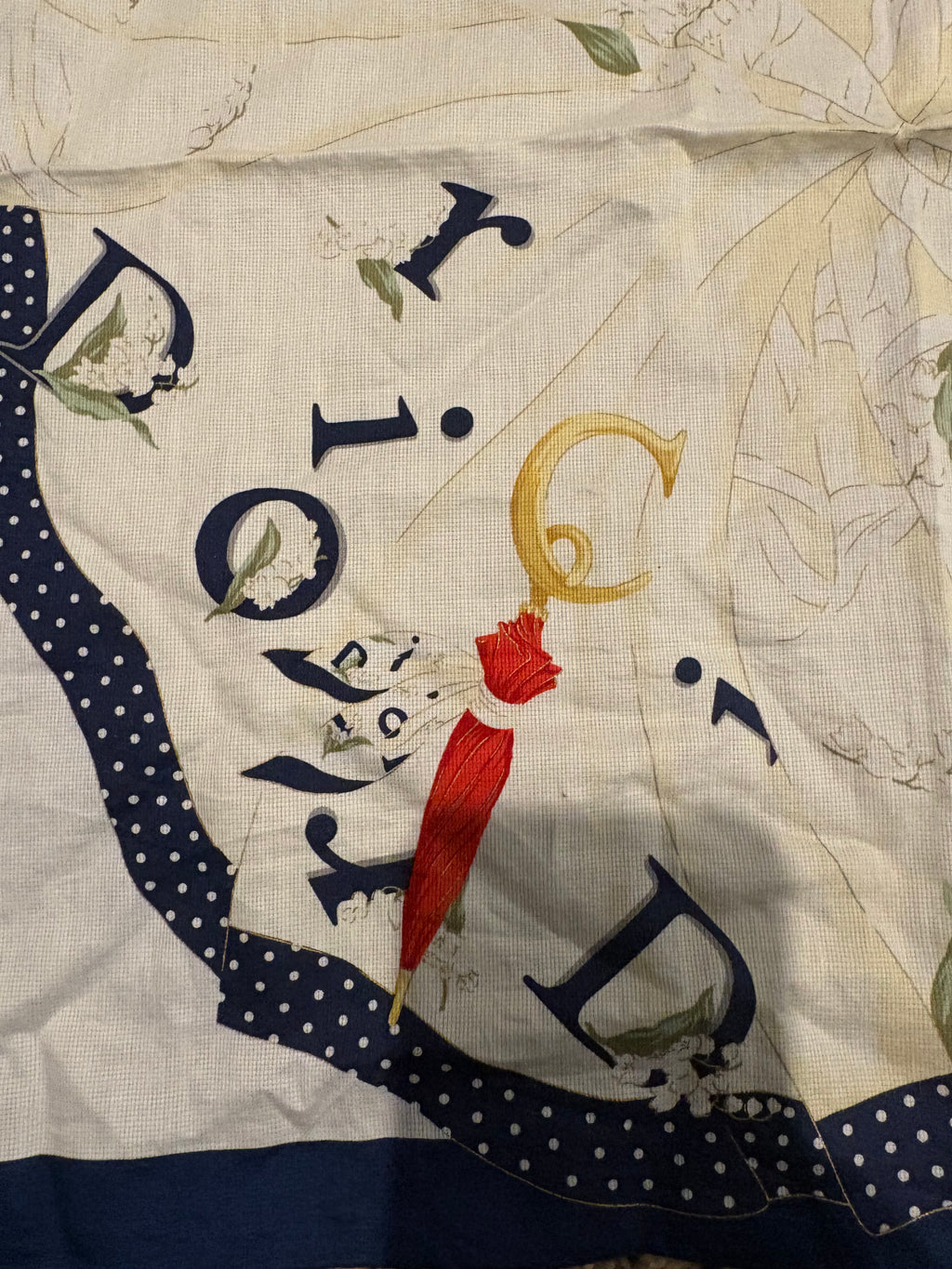Christian Dior Printed Scarf – Navy, Ivory & Red