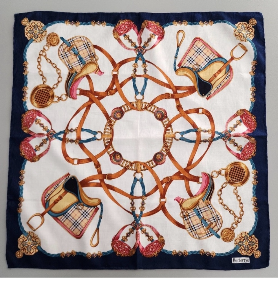 Burberrys Vintage Equestrian Print Scarf/ Bandana