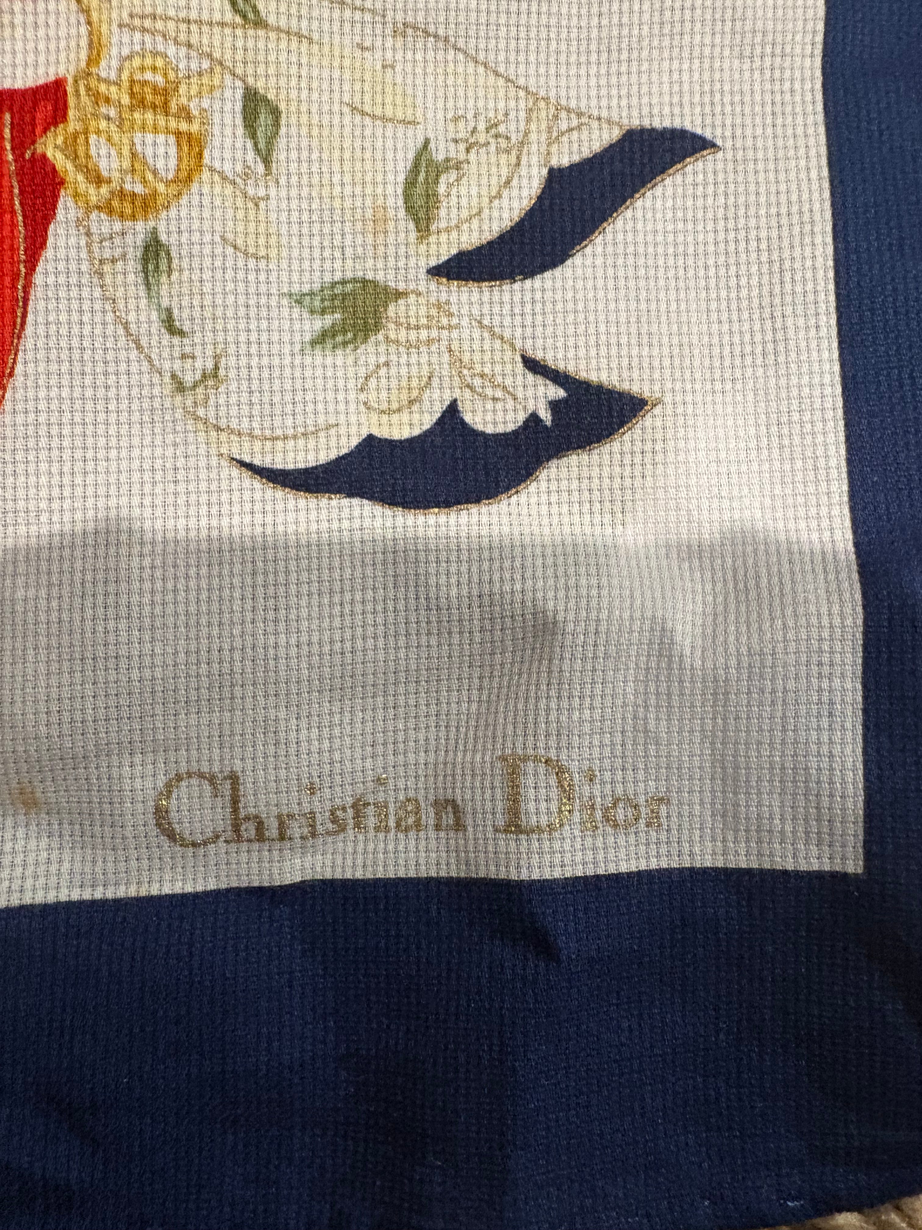 Christian Dior Printed Scarf – Navy, Ivory & Red