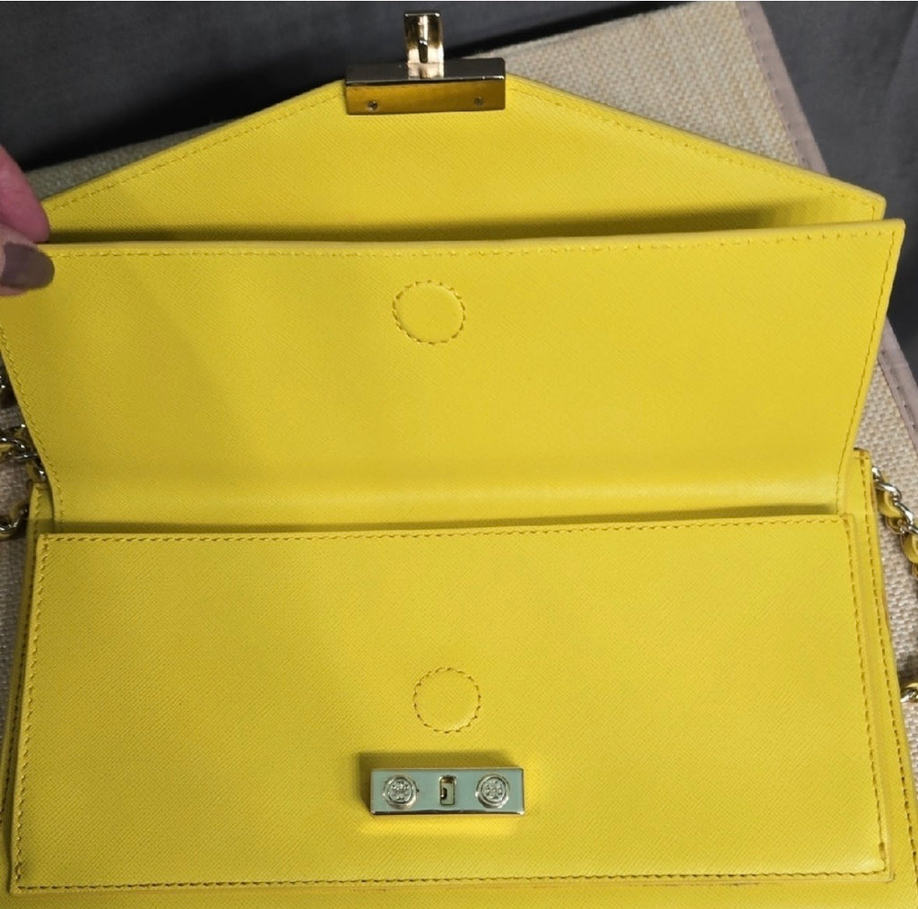 Tory Burch Yellow Saffiano Leather T-Lock Clutch/Crossbody