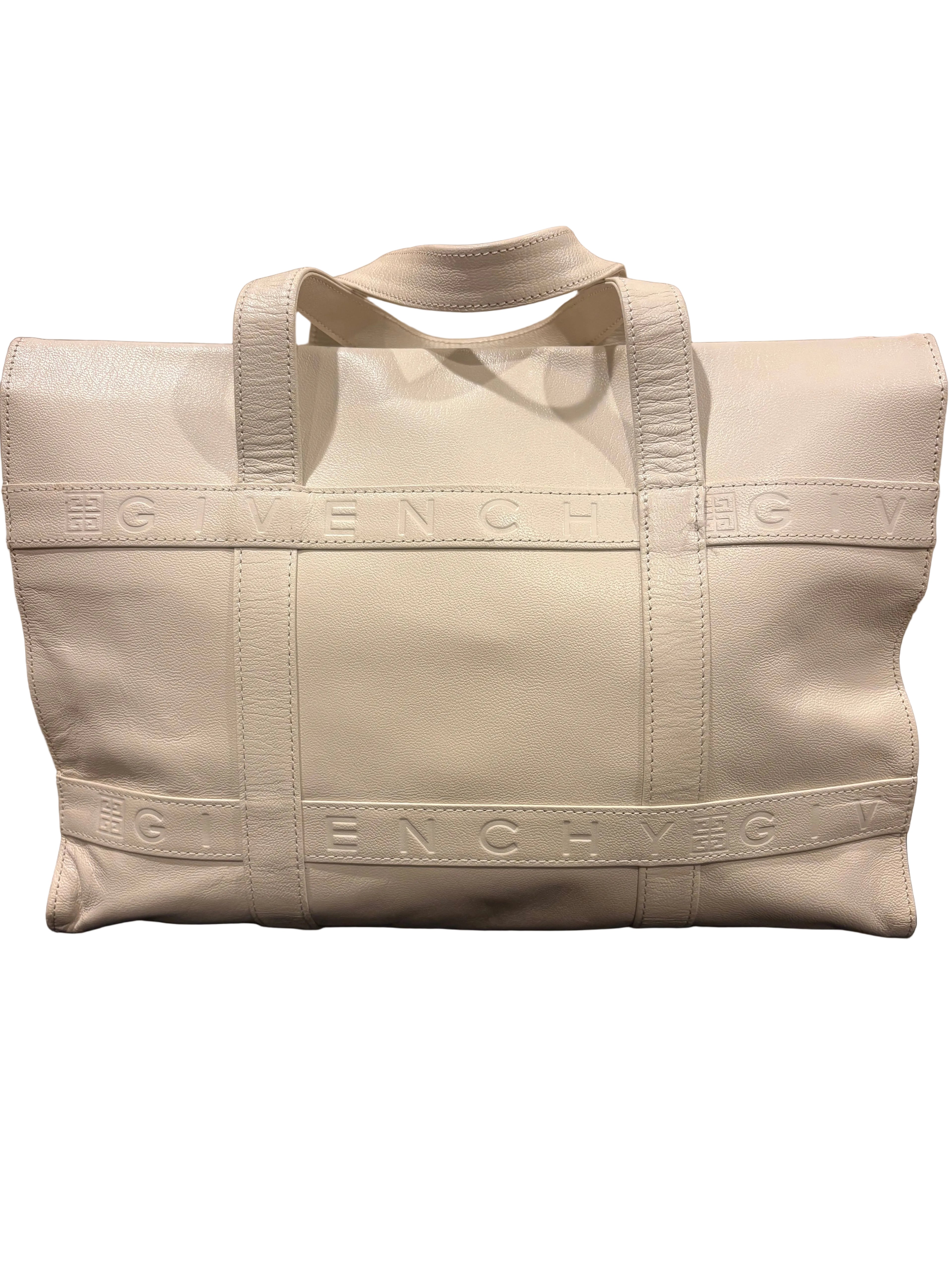 Givenchy Vintage Leather Logo Tote Bag – Cream / Ivory Embossed 4G