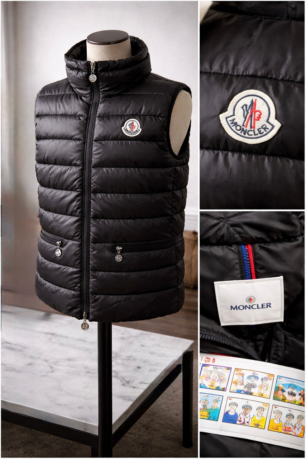 Moncler Black Quilted Down Puffer Vest | Size 5 (XL) | Logo Patch