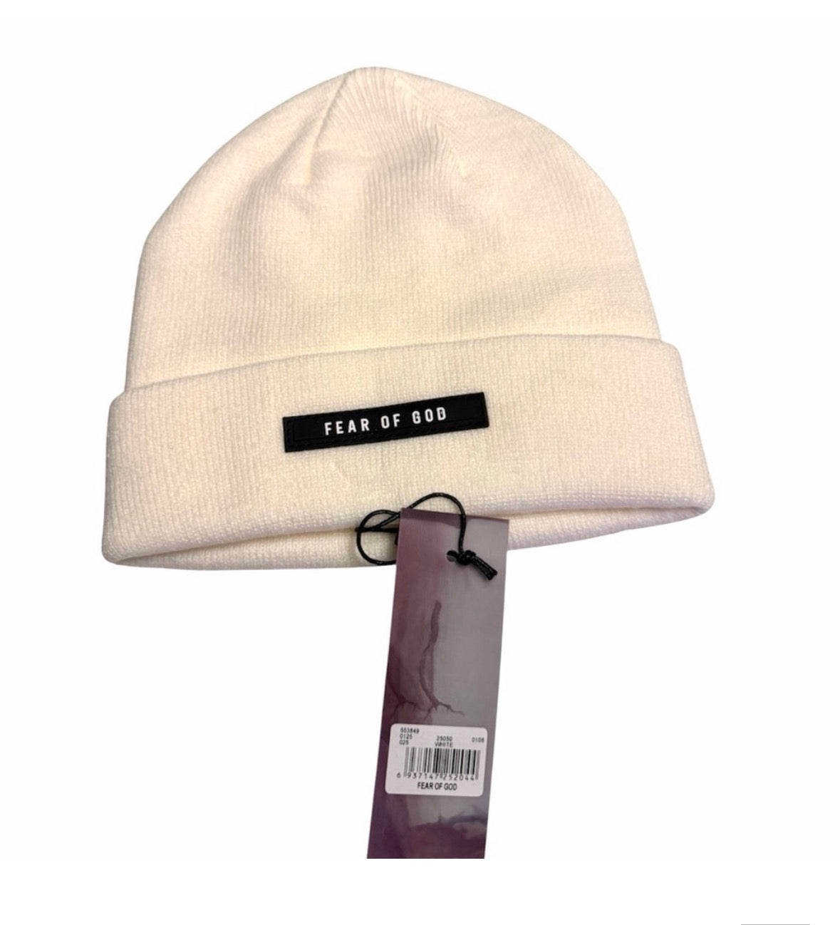 Fear of God Essentials Cream Knit Beanie Sixth Collection Logo
