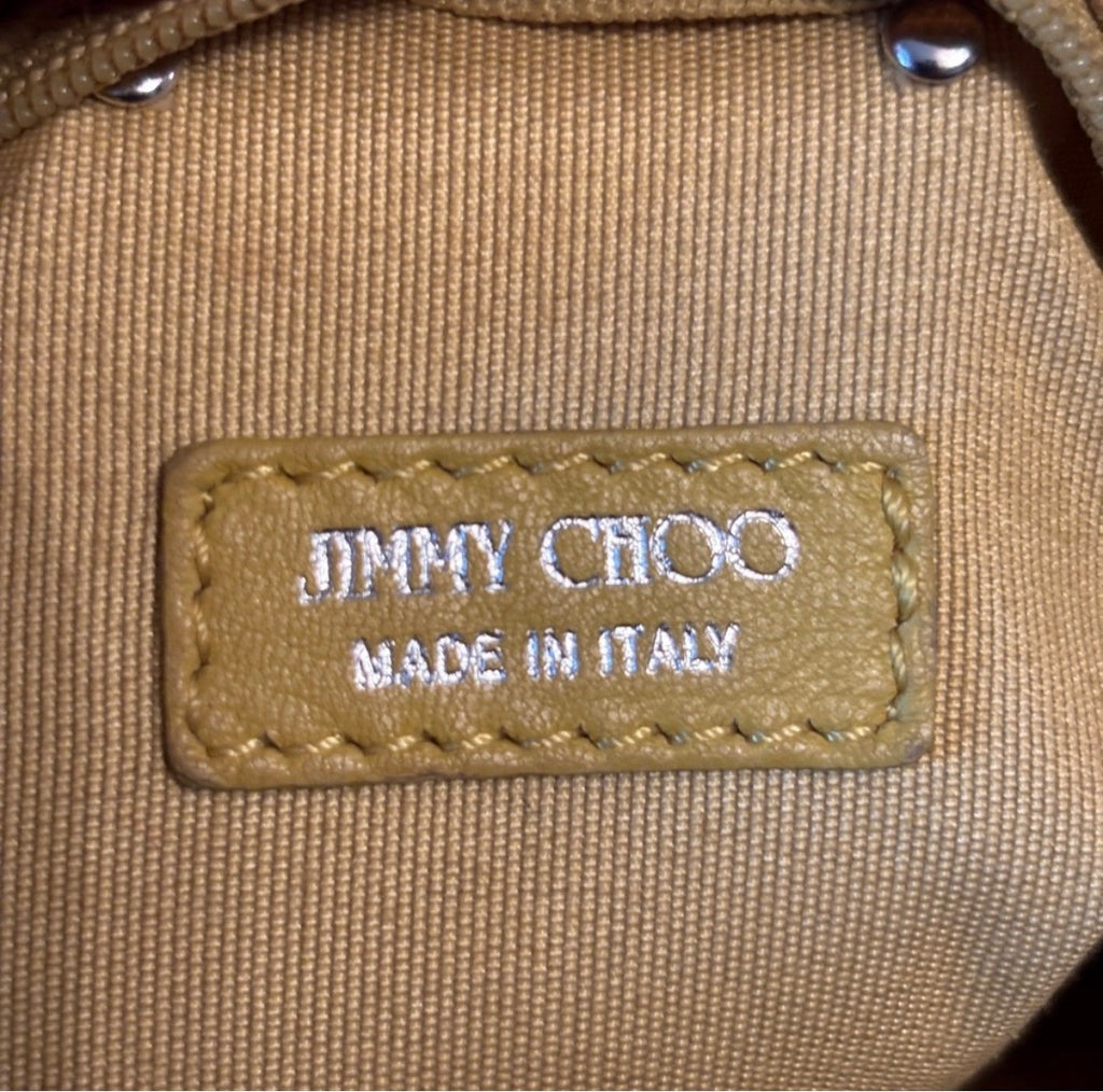 Jimmy Choo Zulu Yellow Suede Fringe Studded Clutch Made in Italy Rare