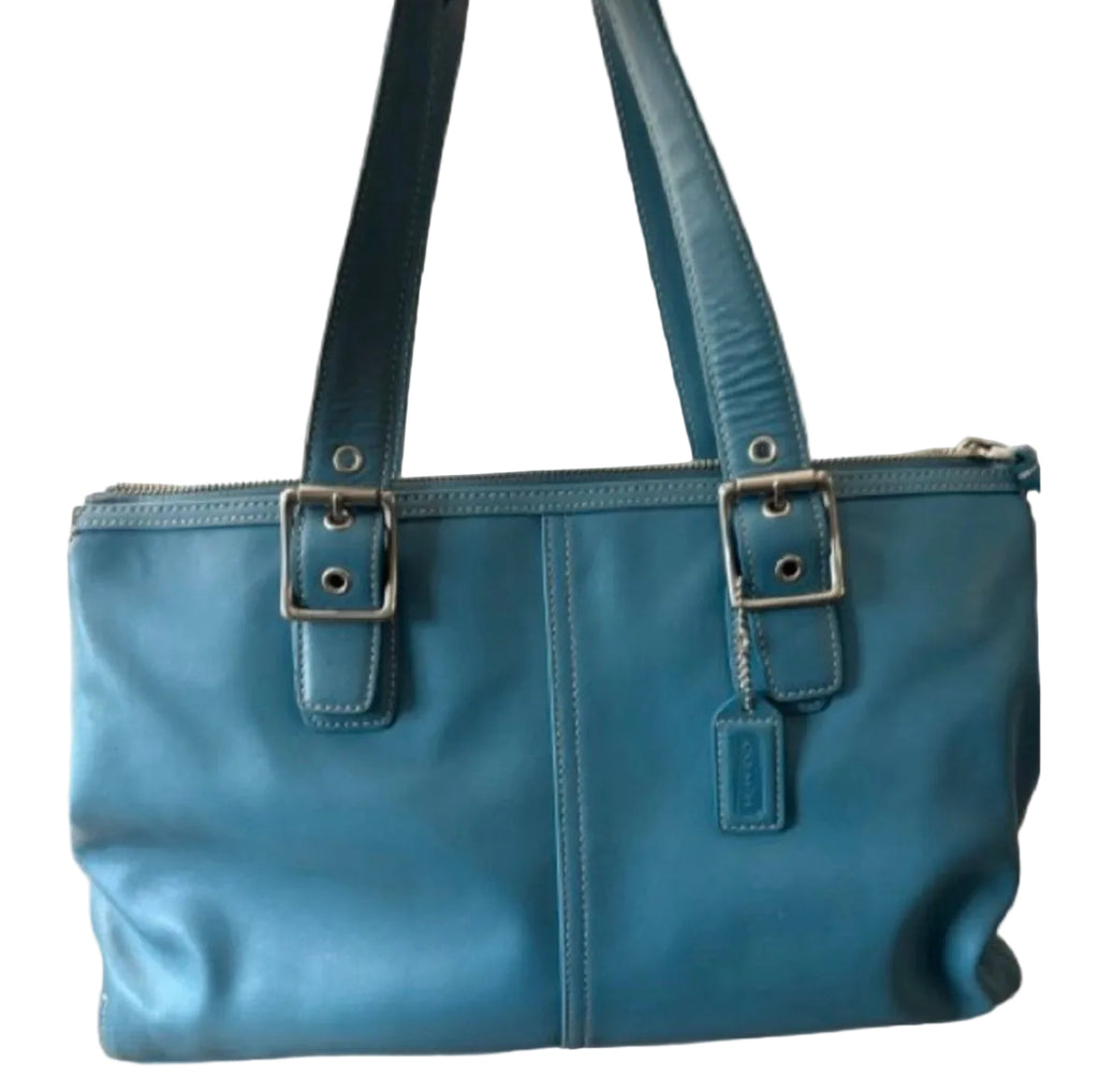 Vintage Coach Hampton Carryall Tote – Glacier Blue Leather (Style 9554)