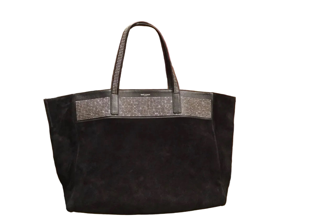 Yves Saint Laurent Reversible East West Shopper Tote Studded Leather & Suede Black