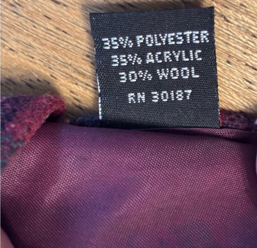 YSL Yves Saint Laurent Wool Blend Plaid Tie Burgundy Green Italy 57” VTG