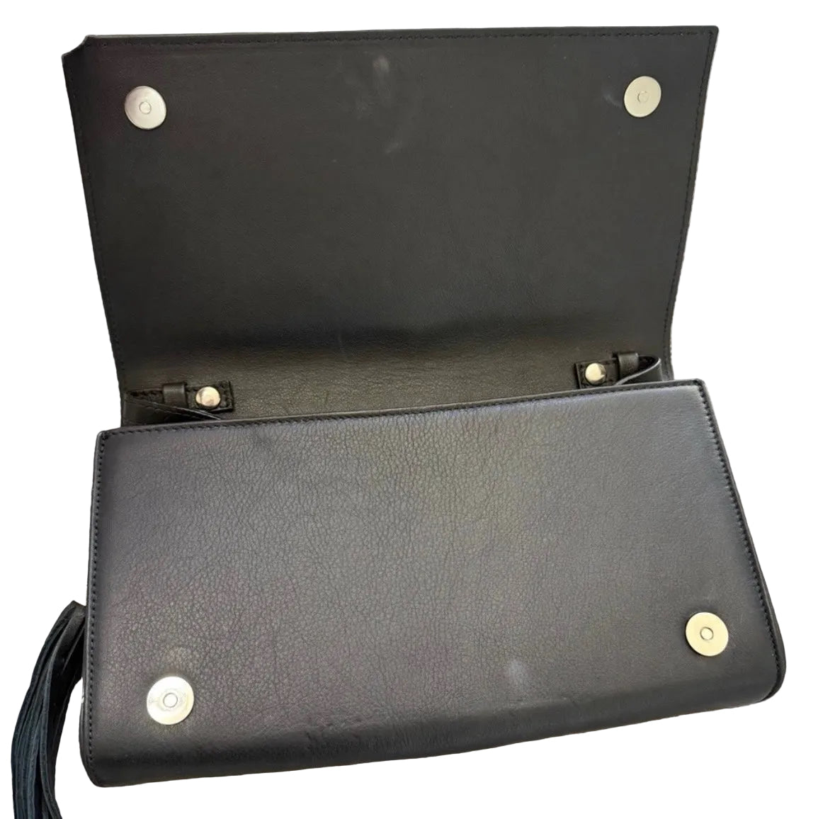 Mario Valentino V Logo Leather Clutch with Stud Detail & Tassel – Black