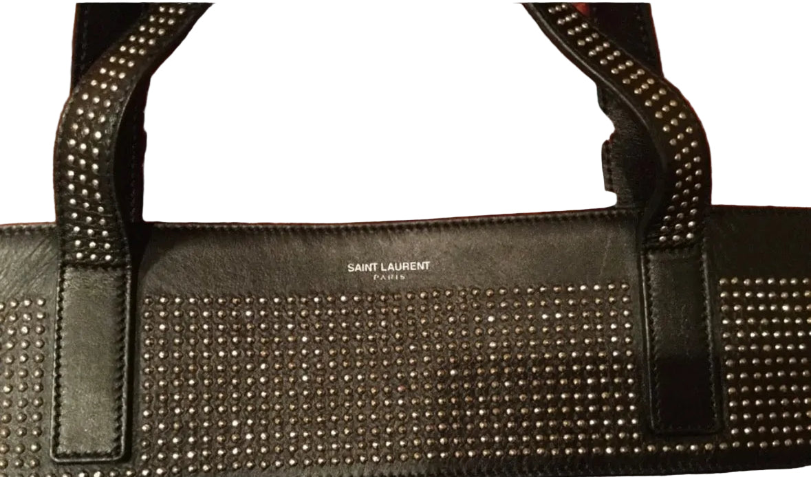 Yves Saint Laurent Reversible East West Shopper Tote Studded Leather & Suede Black