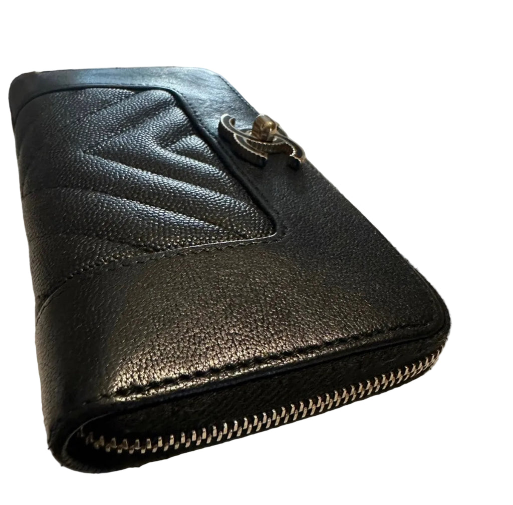 Chanel Chevron Caviar Leather Zip Wallet – Black with CC Turn-Lock