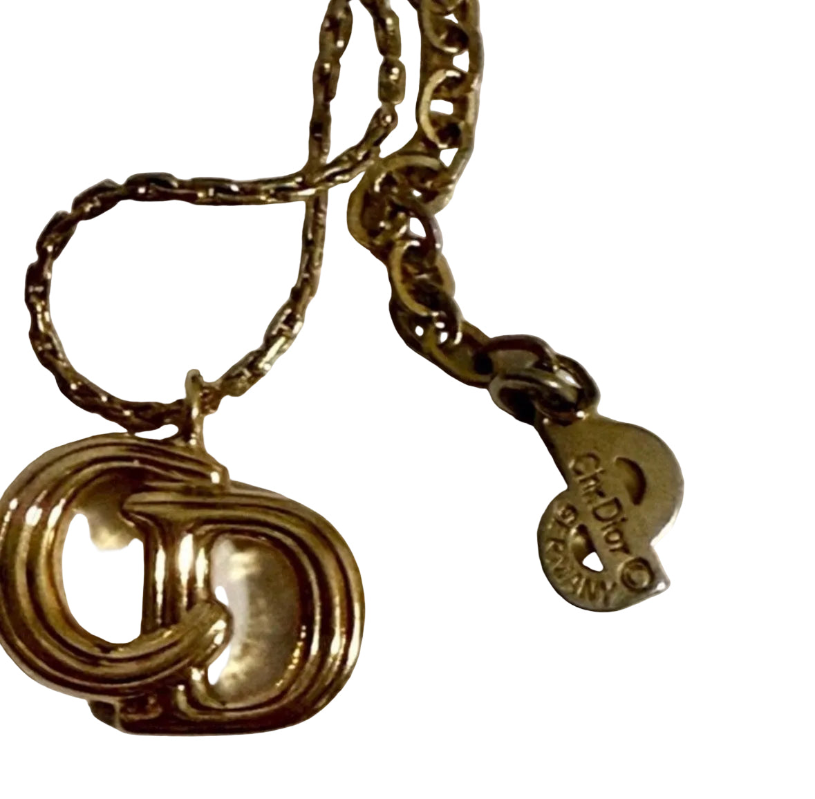 Vintage Christian Dior CD Logo Necklace Gold Tone Chr Dior Germany Signed
