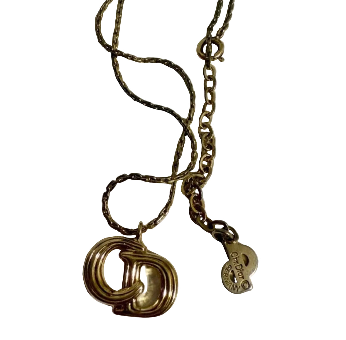 Vintage Christian Dior CD Logo Necklace Gold Tone Chr Dior Germany Signed