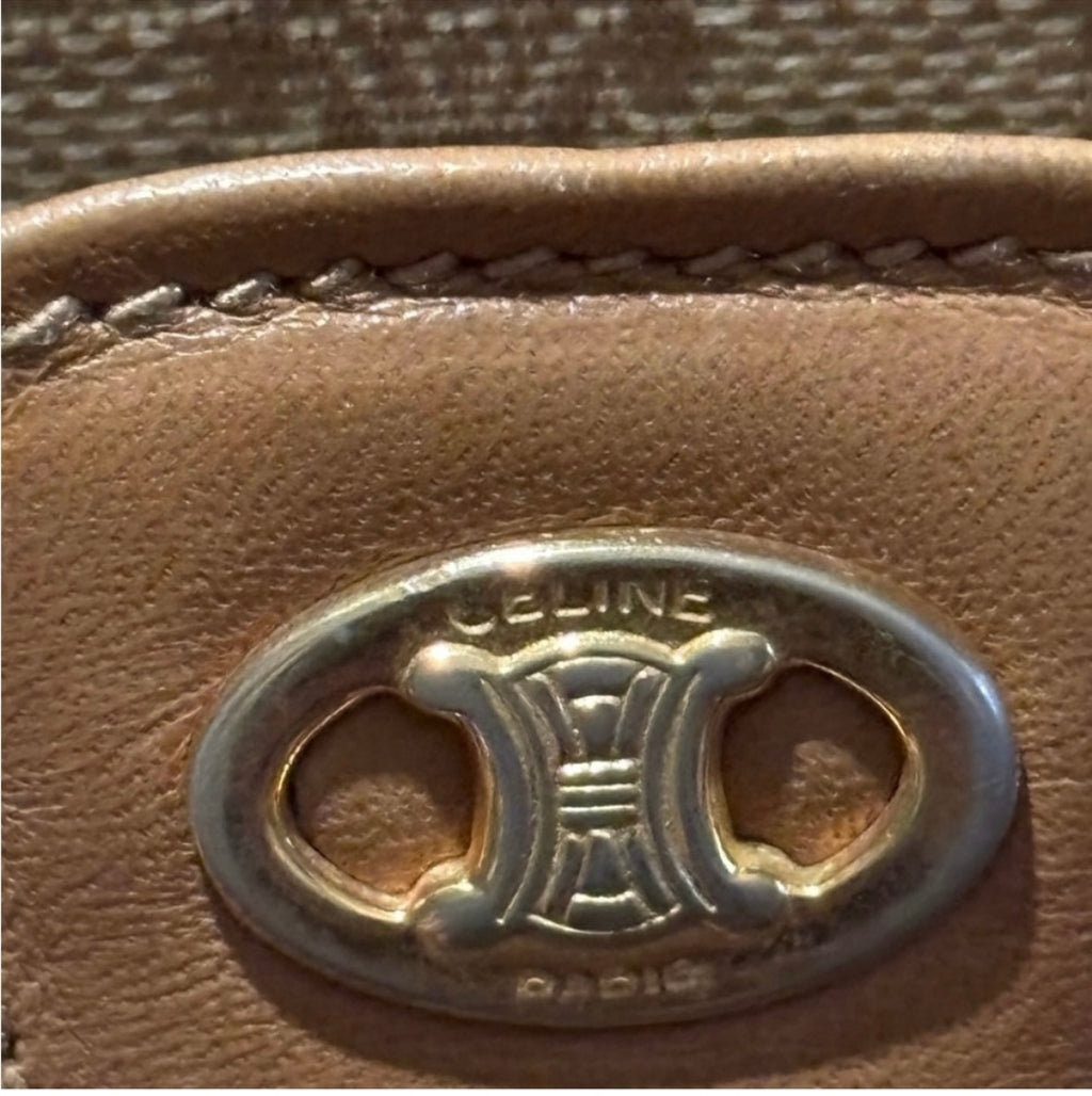 Celine Macadam Canvas Crossbody Bag – Vintage Celine Diffusion | Tan Leather Trim | Made in Italy