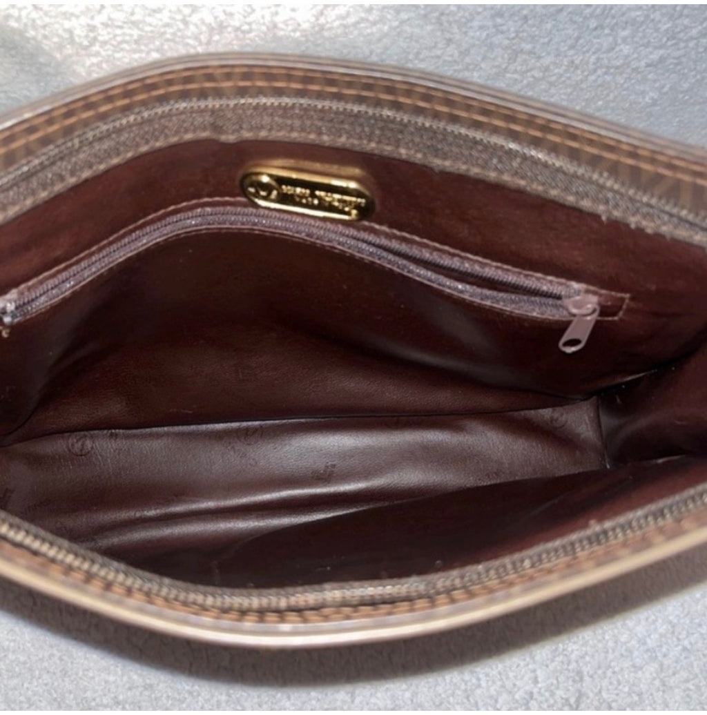 Valentino Vintage Monogram Clutch Bag Brown V Logo Canvas