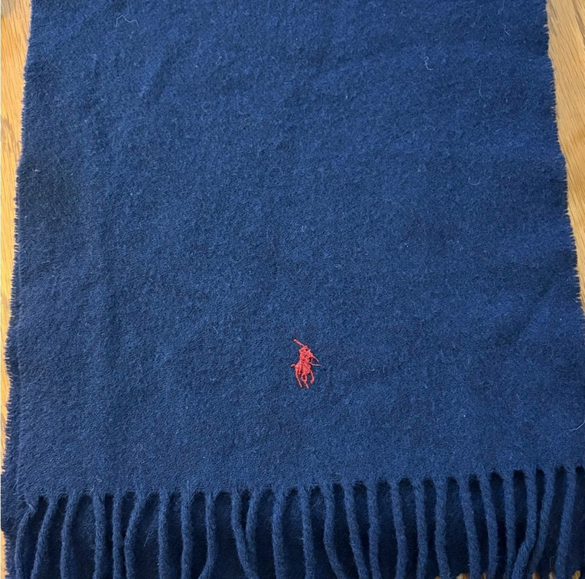 Polo Ralph Lauren 100% Lambswool Scarf – Navy Blue with Red Logo