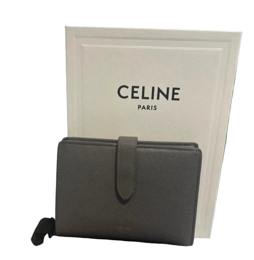 Celine Paris Grey Leather Strap Wallet Made in Italy w/ Box & Dust Bag