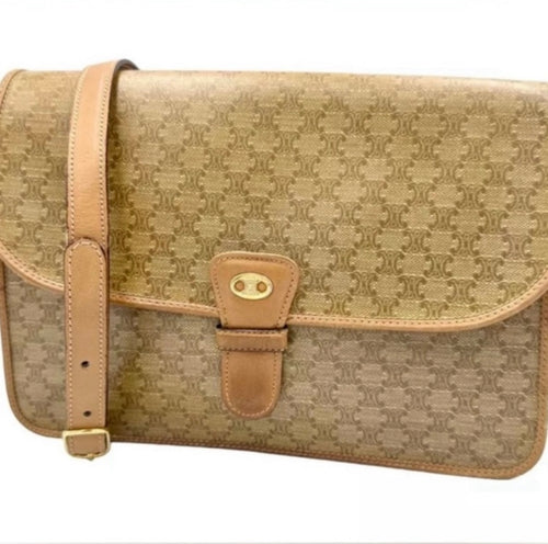 Celine Macadam Canvas Crossbody Bag – Vintage Celine Diffusion | Tan Leather Trim | Made in Italy