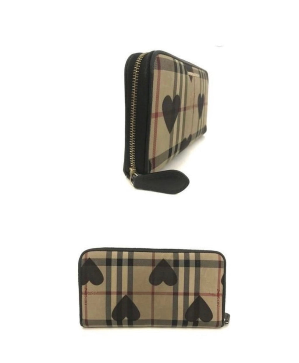 Burberry Heart Print Nova Check Zip-Around Wallet