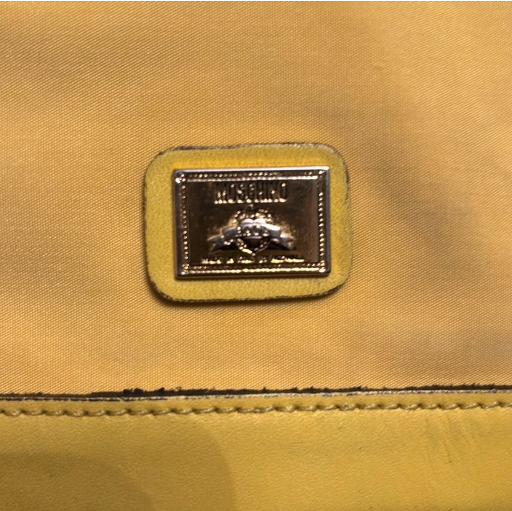 Vintage Moschino Yellow Leather Tote Bag | Gold Logo Charm | Made in Italy