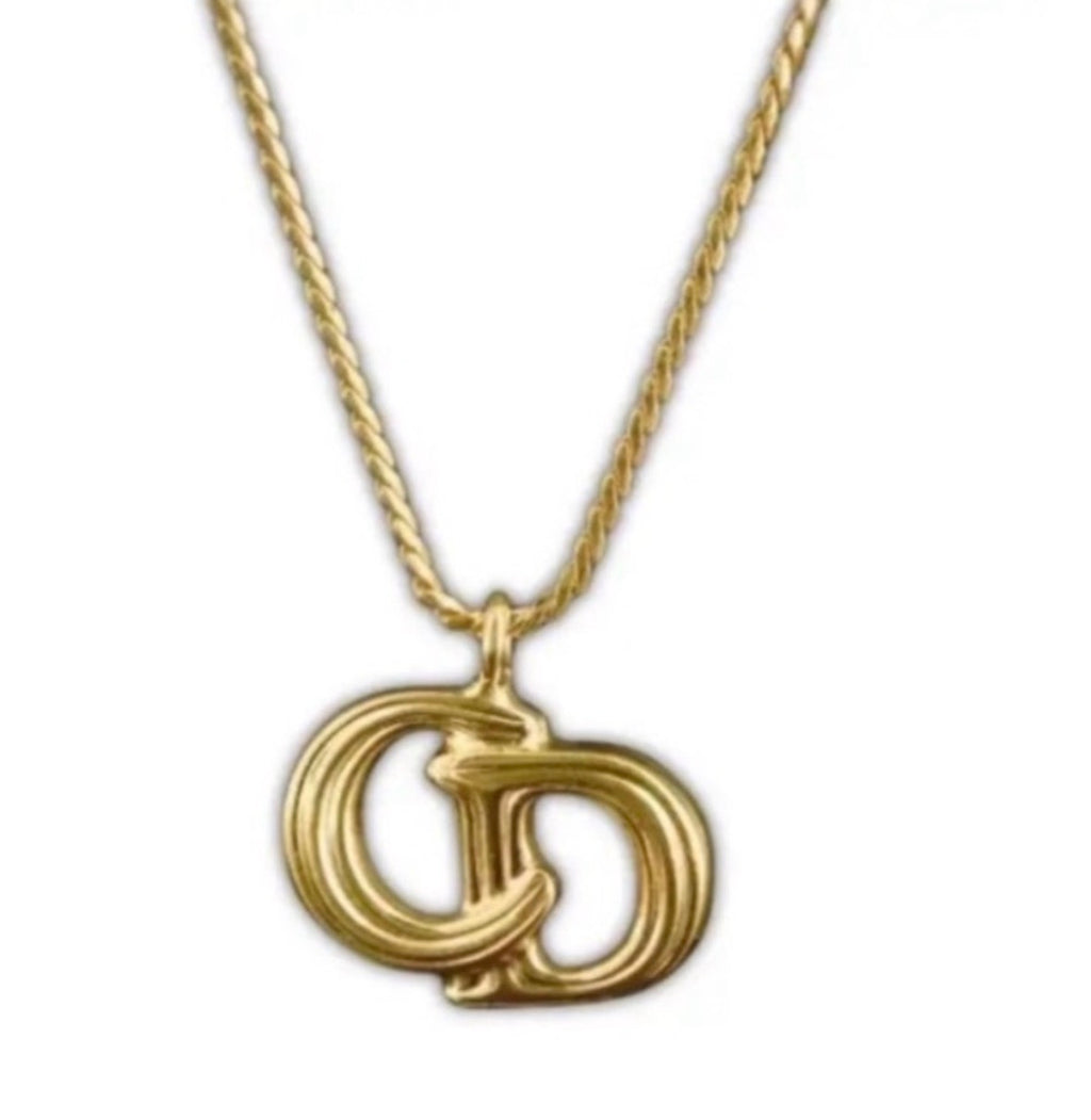 Vintage Christian Dior CD Logo Necklace Gold Tone Chr Dior Germany Signed