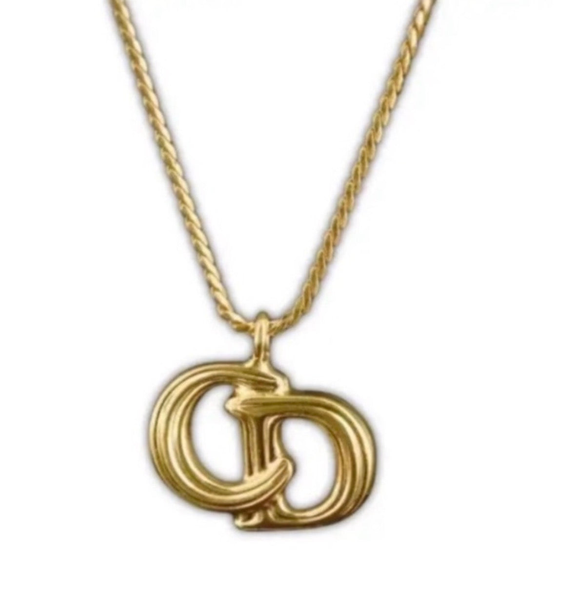 Vintage Christian Dior CD Logo Necklace Gold Tone Chr Dior Germany Signed