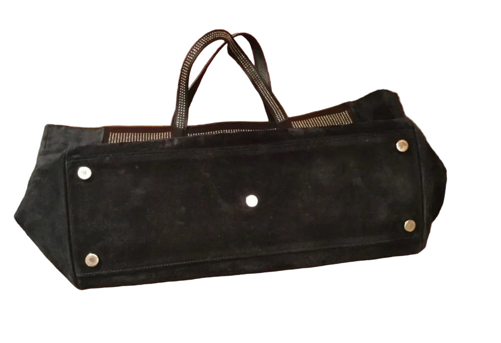 Yves Saint Laurent Reversible East West Shopper Tote Studded Leather & Suede Black