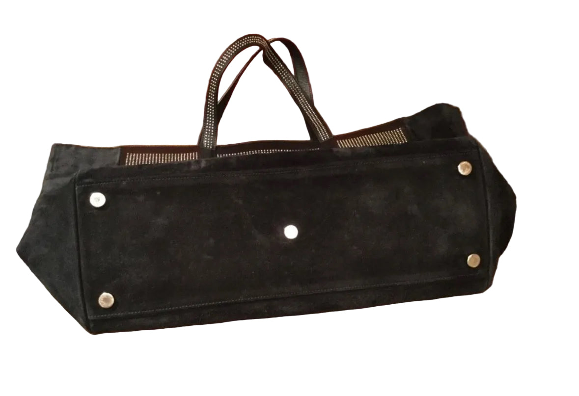Yves Saint Laurent Reversible East West Shopper Tote Studded Leather & Suede Black