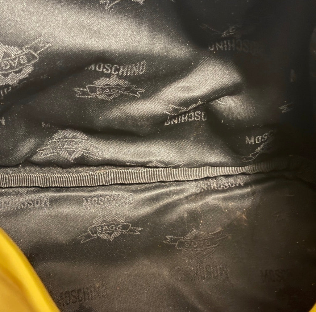 Vintage Moschino Yellow Leather Tote Bag | Gold Logo Charm | Made in Italy