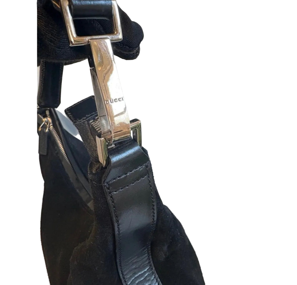 Gucci Black Suede Hobo Shoulder Bag | Silver Hardware