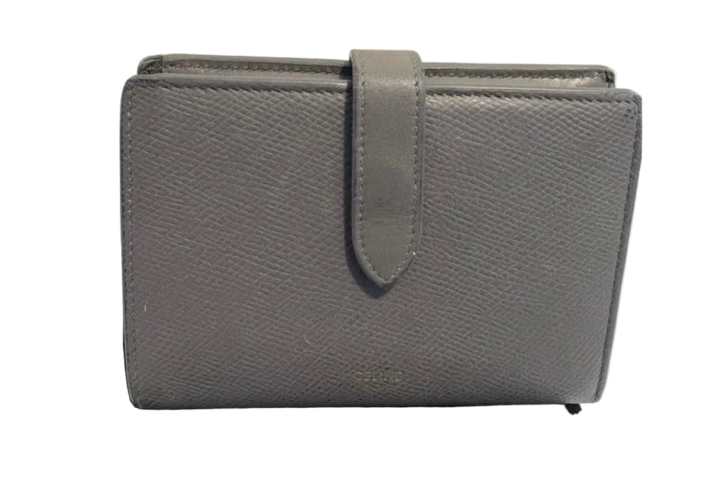 Celine Paris Grey Leather Strap Wallet Made in Italy w/ Box & Dust Bag