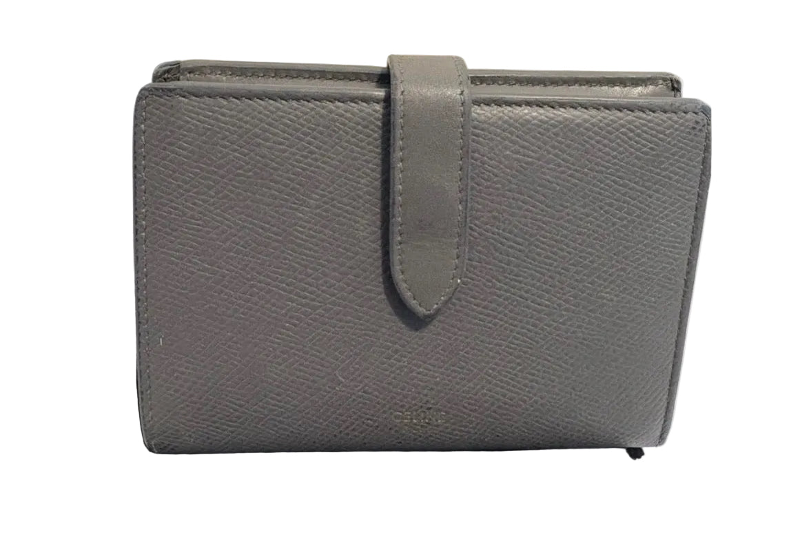 Celine Paris Grey Leather Strap Wallet Made in Italy w/ Box & Dust Bag