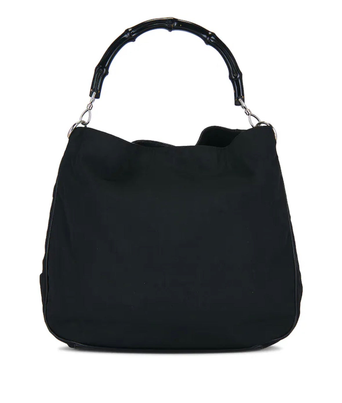 Gucci Bamboo Handle Nylon Hobo Bag Black GG Canvas Vintage Shoulder Bag