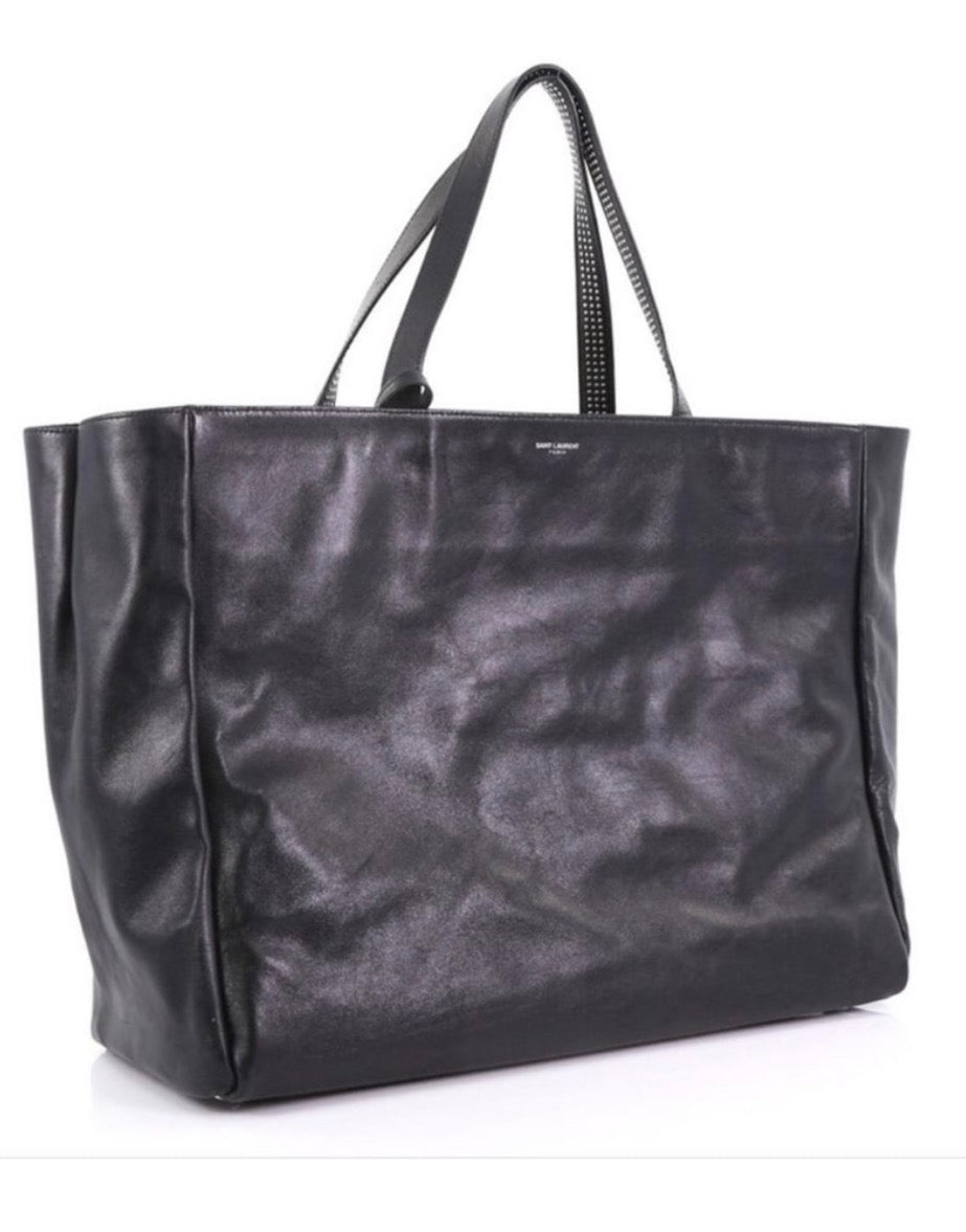 Yves Saint Laurent Reversible East West Shopper Tote Studded Leather & Suede Black