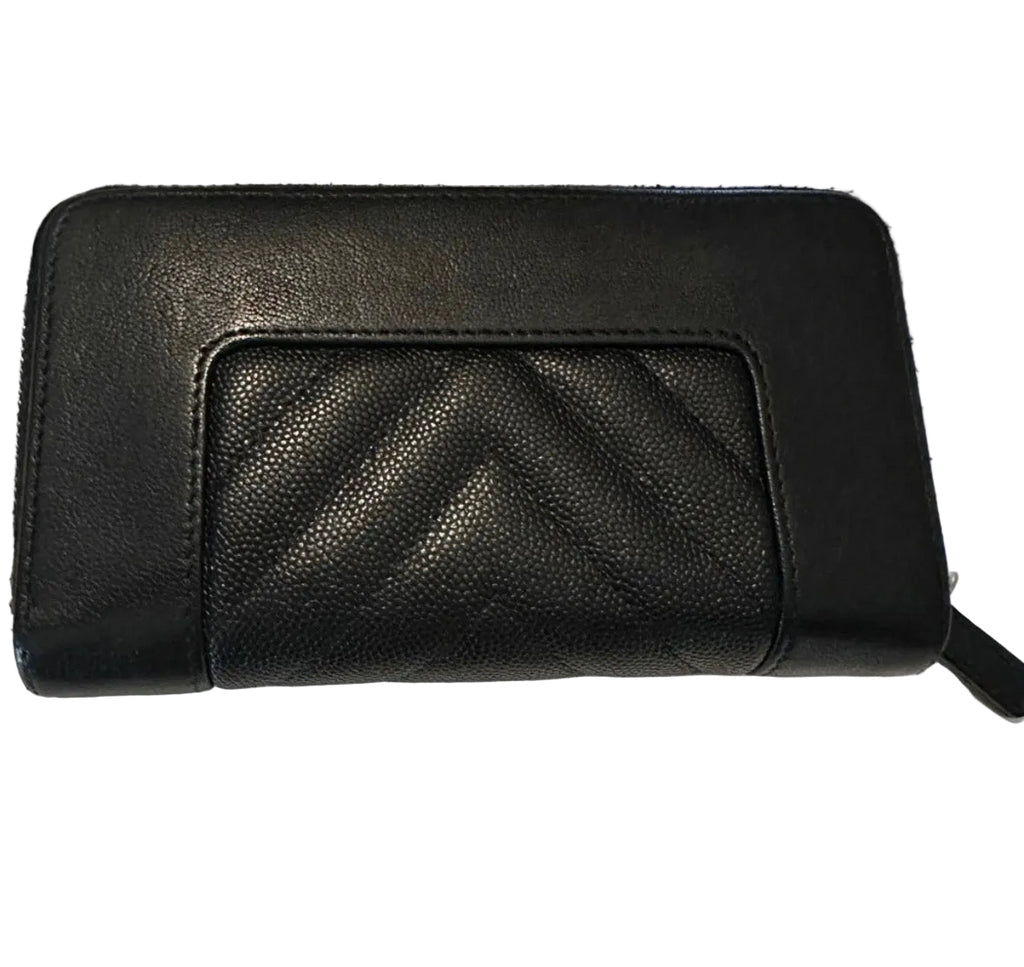 Chanel Chevron Caviar Leather Zip Wallet – Black with CC Turn-Lock