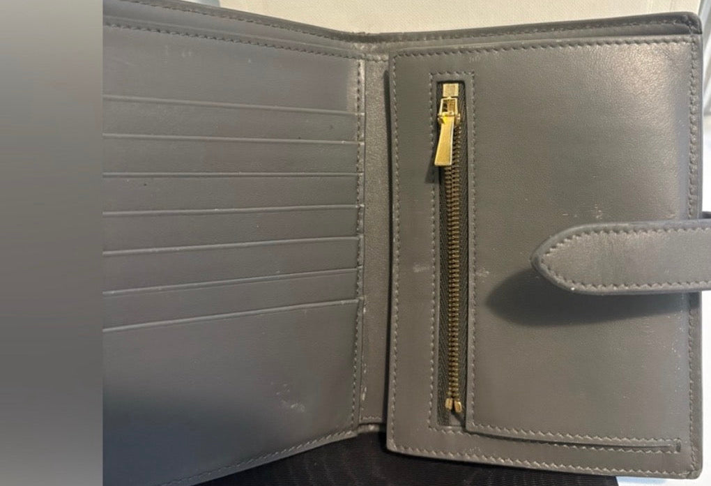 Celine Paris Grey Leather Strap Wallet Made in Italy w/ Box & Dust Bag