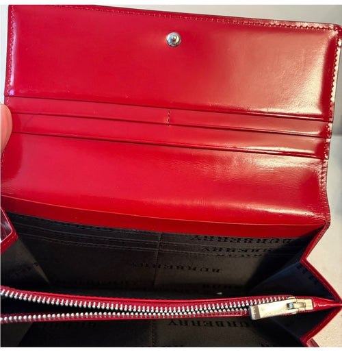 Burberry Red Patent Leather Long Wallet