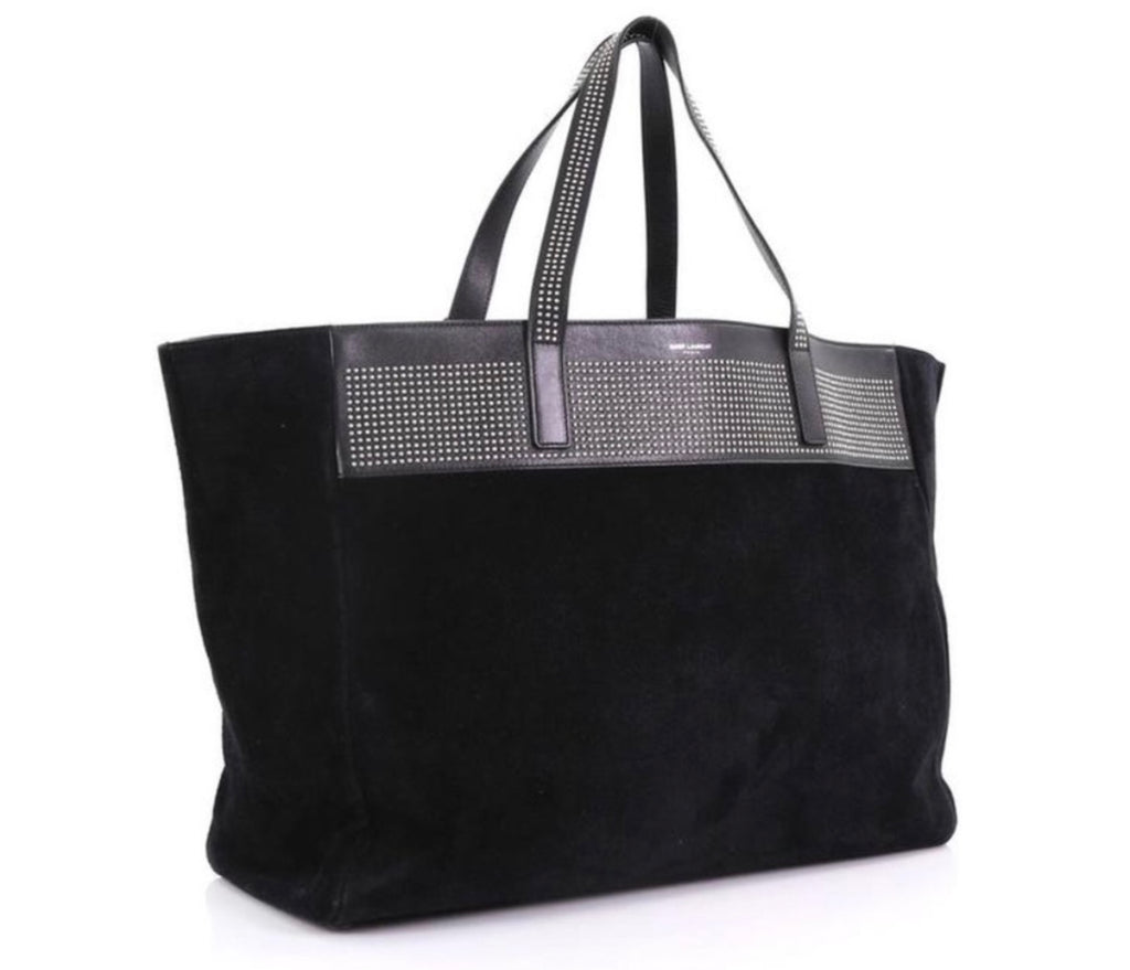 Yves Saint Laurent Reversible East West Shopper Tote Studded Leather & Suede Black