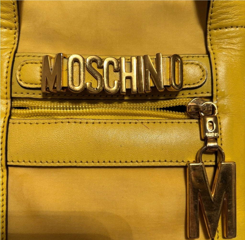 Vintage Moschino Yellow Leather Tote Bag | Gold Logo Charm | Made in Italy