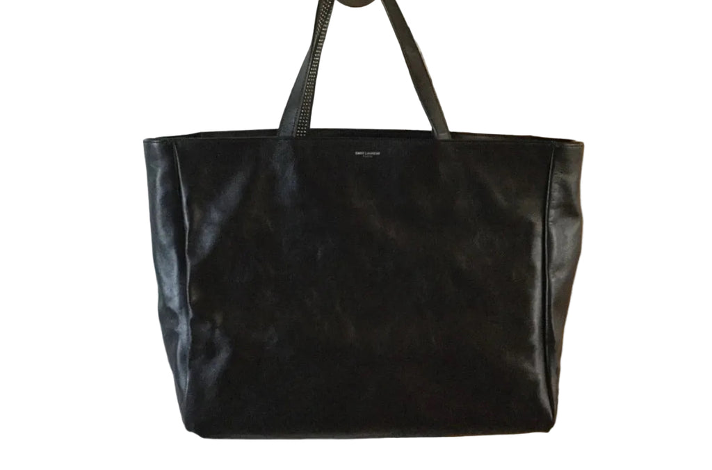 Yves Saint Laurent Reversible East West Shopper Tote Studded Leather & Suede Black